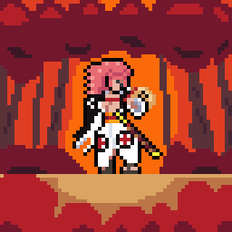 Baiken from Guilty Gear standing in a red forest.